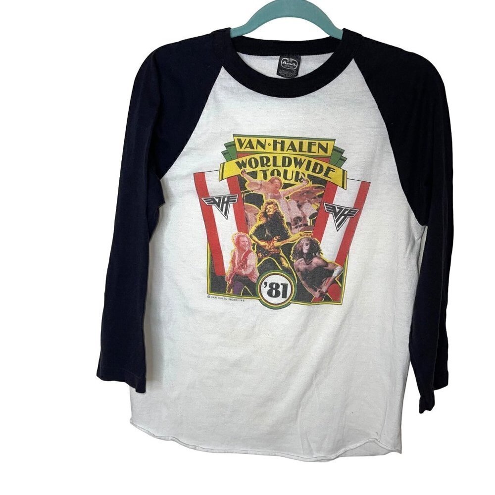 Van Halen 1981 World Tour Rock Concert T Shirt Size Large Vintage Raglan Sleeve